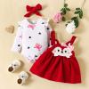 Infant Toddler Girls Long Sleeve Cartoon Print Romper Bodysuits Suspenders Skirts New Born Clothes for (RD1, 0-3 Months) view 4