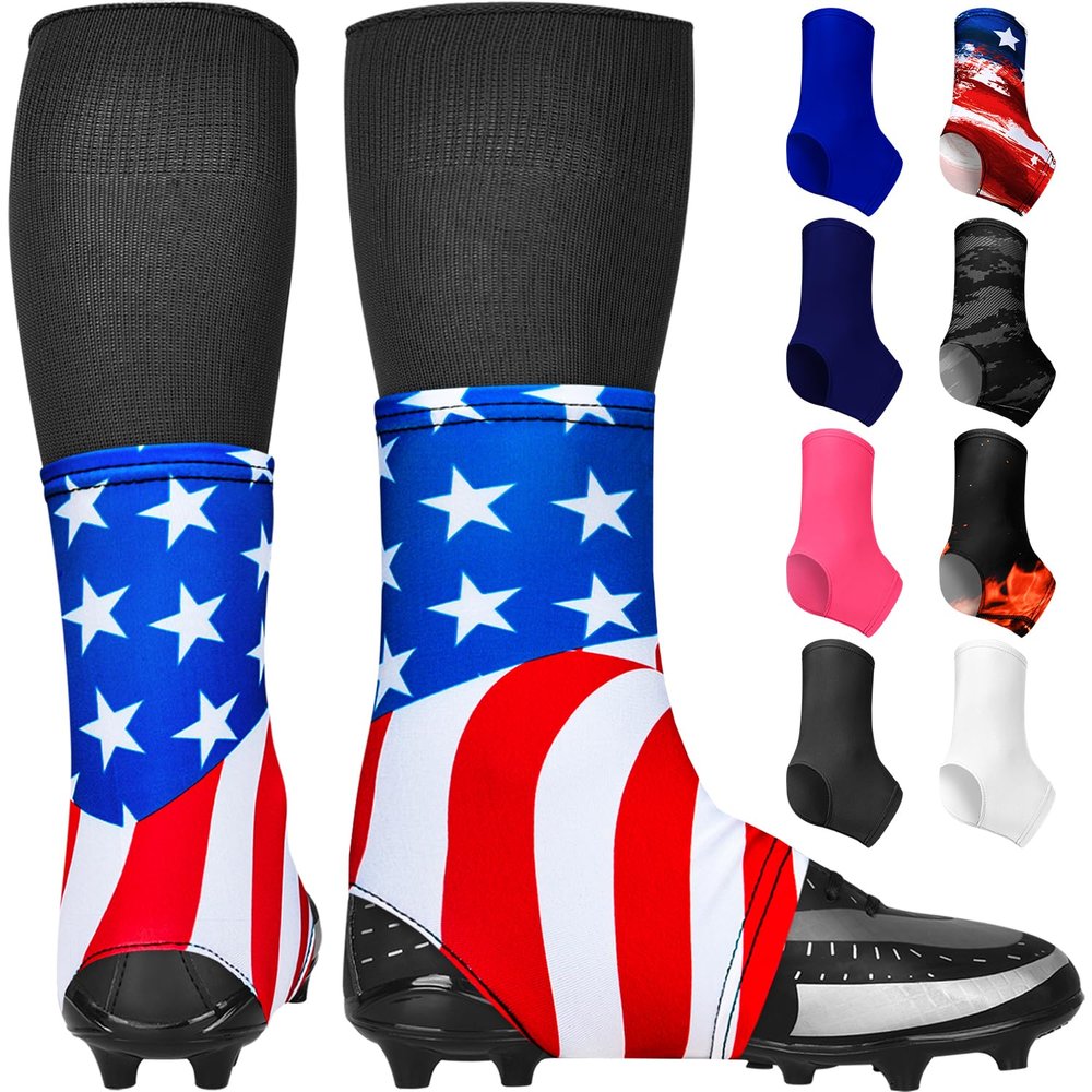 Exxact Sports Spats Football Cleat Covers - Keep Your Laces Tied and Cleats Clean, Football Spats for Cleats, Perfect for Baseball, Soccer, Lacrosse, Hockey (USA Flag, X-Large)