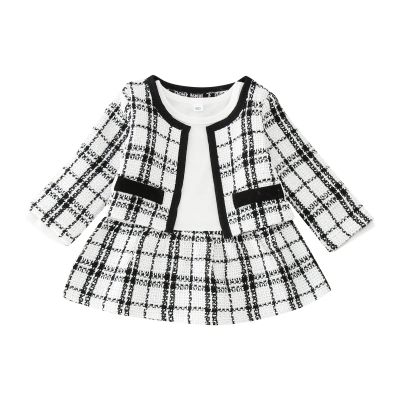 2Pcs Toddler Baby Girls Kid Long Sleeve Plaid Cardigan Coat Outwear +Plaid Dress Skirt Princess Party (White, 2-3 Years)