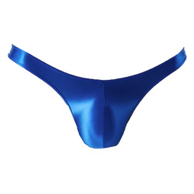 Men Royal Blue Ice Silk Thong T-Back G-String Low Rise Bikini Briefs Underwear L