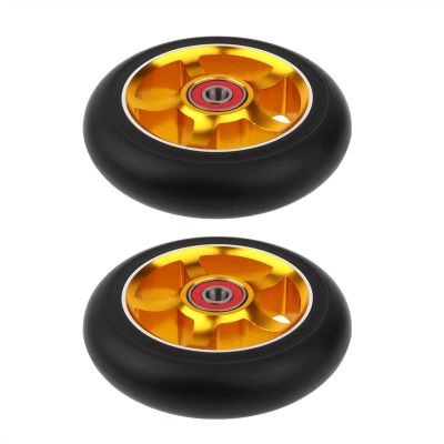 TRENDYBOY 2pcs/Set Aluminum Alloy 100mm Stunt Scooter Wheels with Bearing Kick Scooters Scooter Parts Wheels Replacements Accessories (Color : Gold)
