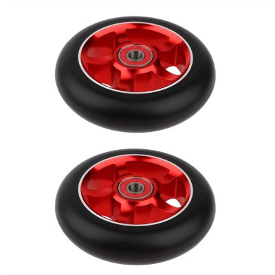 TRENDYBOY 2pcs Replacement 100mm Push/Kick/Stunt Scooter Wheels with Bearings & Bushings Professional Stunt Scooter Wheels Replacements (Color : Red)