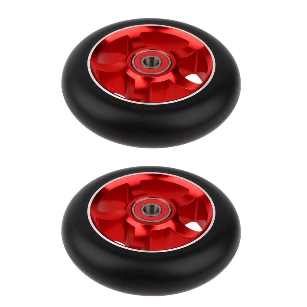 TRENDYBOY 2pcs Replacement 100mm Push/Kick/Stunt Scooter Wheels with Bearings & Bushings Professional Stunt Scooter Wheels Replacements (Color : Red)