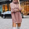 Womens Turtleneck Long Batwing Sleeve Casual Pullover Sweater Knit Tops Women Petite Sweaters Pink view 4