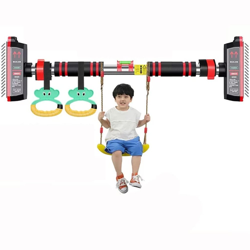 BCPPO Chin Up Bar Portable Pull Up Bar, Adult Kids Fitness Horizontal Bar with Gymnastics Rings and Hammocks, Multifunctional Sports Equipment (Size : 112-142CM)