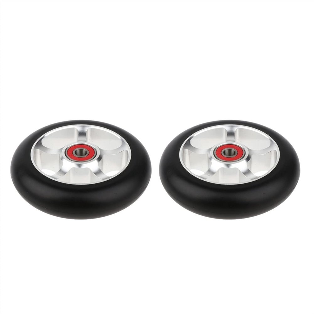 TRENDYBOY 2pcs Replacement 100mm Push/Kick/Stunt Scooter Wheels with Bearings & Bushings Professional Stunt Scooter Wheels Replacements (Color : Silver)