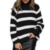 Women Casual Long Sleeve Color Block Stripe Knit Sweater Lightweight Pullover Sweater Top Turtleneck for Women Black view 1