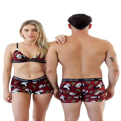 MIKKEL HOLLINS Matching Underwear For Couples - Ultra Soft Tencel Mens Boxer Brief Panda Design - Couple Gifts - His and Hers Undies (Panda)(Large)