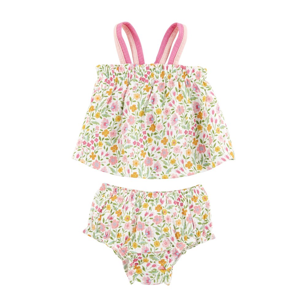 Mud Pie Unisex Kids Casual Floral Pinafore Set, Floral, 3M US