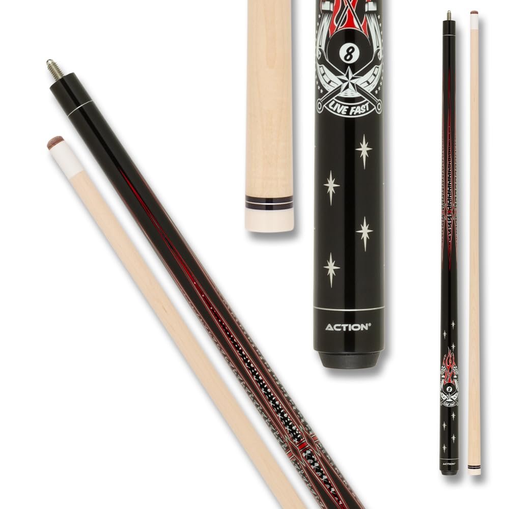 Action Garage Billiards Pool Cue Stick - Black w/Red Horseshoe - 21oz