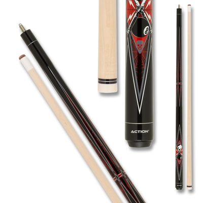 Action Garage Billiards Pool Cue Stick - Black w/Red Spiderweb - 20oz