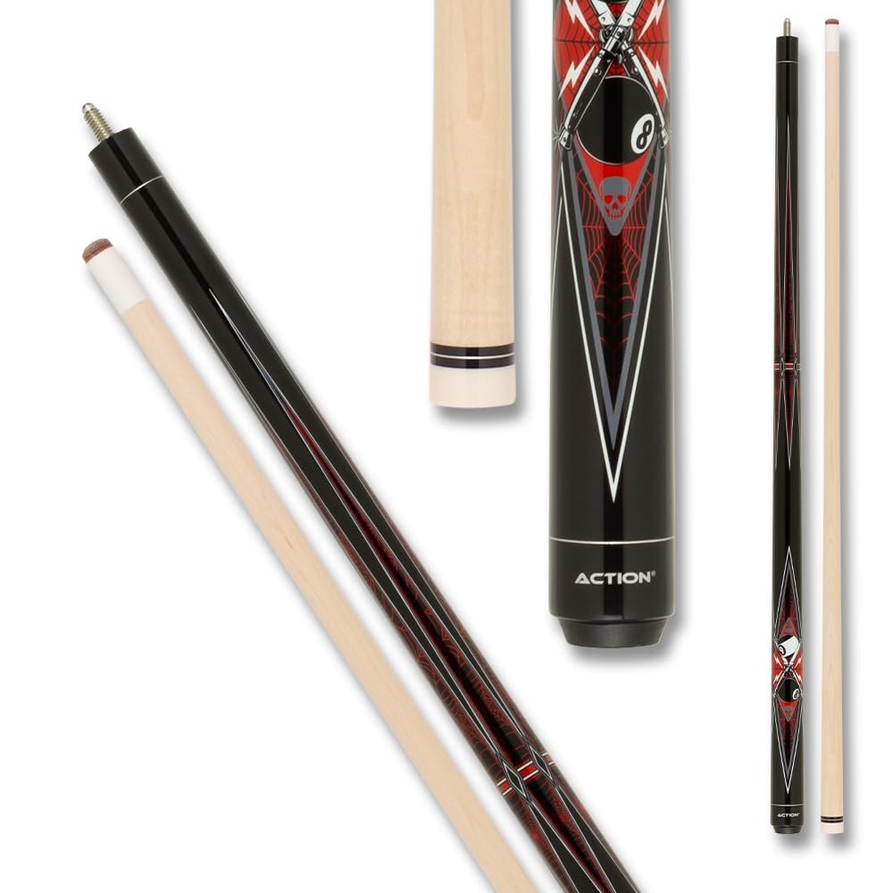 Action Garage Billiards Pool Cue Stick - Black w/Red Spiderweb - 20oz