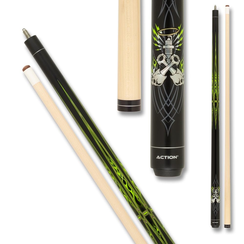 Action Garage Billiards Pool Cue Stick - Matte Black & Green Spark Plug - 21oz