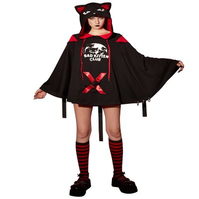 Emily the Strange Girls Black Hooded Bad Kitten Club Print Halloween Costume (Large)