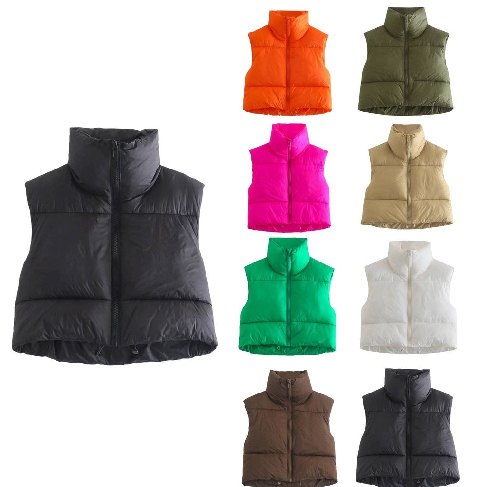 BFAFEN womens winter cropped puffer vest stand collar down vest sleeveless warm outerwear quilted cotton zip up vest