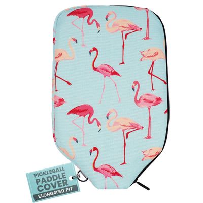 Palms-O-Aces Elongated Pickleball Paddle Cover | Canvas Padded Pickleball Paddles Sleeve with Zipper | Lightweight Protective Paddle Case for Paddles | Paddle Cover Accessory | Flamingo