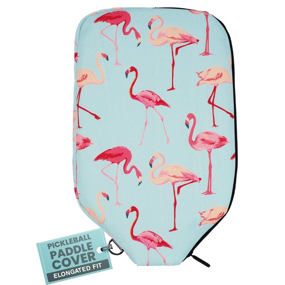 Palms-O-Aces Elongated Pickleball Paddle Cover | Canvas Padded Pickleball Paddles Sleeve with Zipper | Lightweight Protective Paddle Case for Paddles | Paddle Cover Accessory | Flamingo