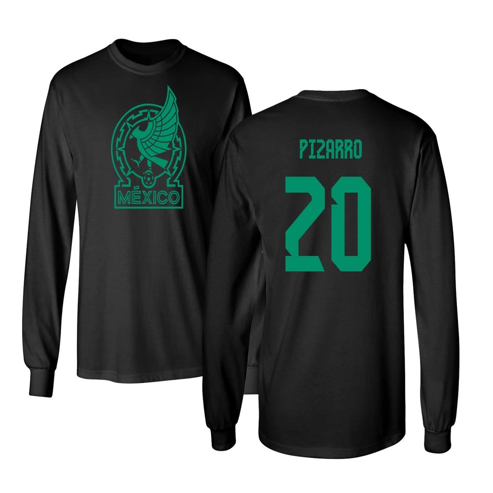 FLAURA Mexican Soccer #20 Pizarro World Football Fans Adult Long Sleeve Tshirt (Black, X-Large)