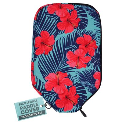 Palms-O-Aces Elongated Pickleball Paddle Cover | Canvas Padded Pickleball Paddles Sleeve with Zipper | Lightweight Protective Paddle Case for Paddles | Paddle Cover Accessory | Pink Hibiscus