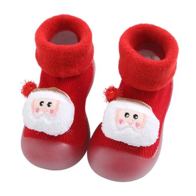 Snow Christmas Baby Socks Shoes Children Baby Socks Cartoon Baby Toddler Shoes Floor Socks Winter Indoor Slippers (Red, 3-3.5 Years)