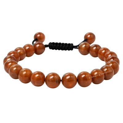 Amazing Gemstone Hessonite Garnet Bracelet, Gifts For Men & Women - Protection Healing Crystal Bracelet - 8mm Gemstone Beaded Adjustable Bracelet, Pulseras Para Hombres Mujer Stocking Stuffers