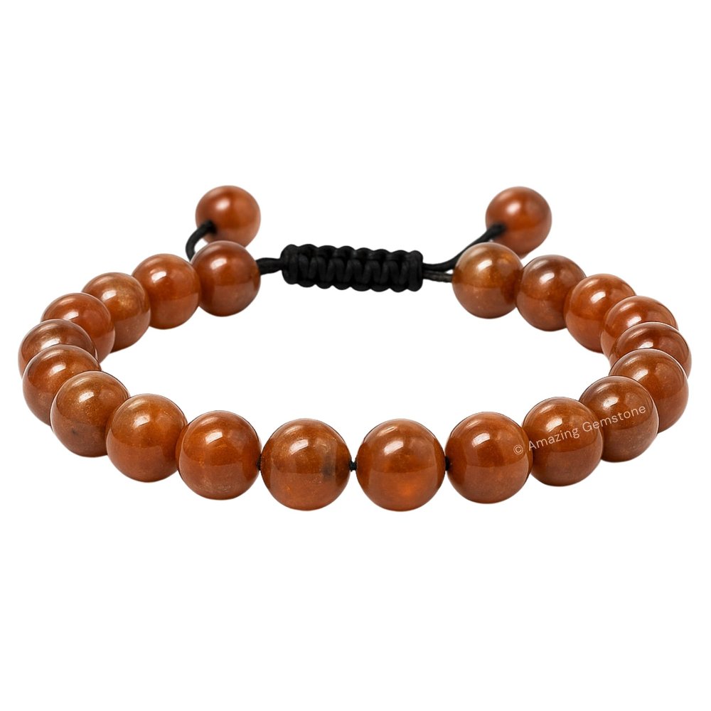 Amazing Gemstone Hessonite Garnet Bracelet, Gifts For Men & Women - Protection Healing Crystal Bracelet - 8mm Gemstone Beaded Adjustable Bracelet, Pulseras Para Hombres Mujer Stocking Stuffers