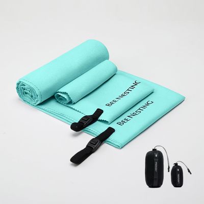 Bee Nesting Ultralight Quick Dry Towels in XLarge & Small Sizes with Compact Packable Pocket Microfiber Towel for Backpacking Travel Beach Hiking Swimming Sports & Yoga (Mint Green 2 Set)