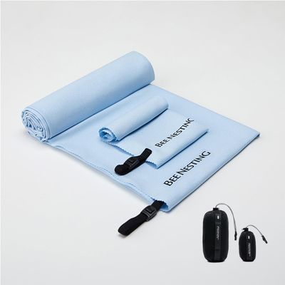 Bee Nesting Ultralight Quick Dry Towel, Extra Large&Small 2 Pack Microfiber Towels with Compact Packable Pocket for Lightweight Backpacking Travel Beach Gym Camping & Swimming Sports(Blue 2 Set)