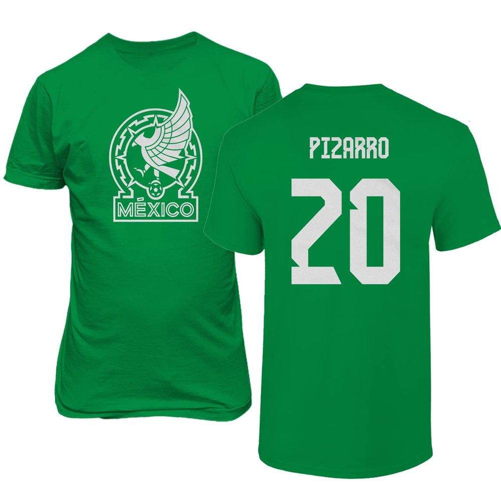 FLAURA Mexican Soccer #20 Pizarro World Football Fans Adult Mens Unisex T-Shirt (Green, 4X-Large)