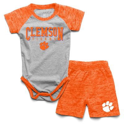 Wes and Willy Baby College Sports Fan Outfit One Piece Snap Suit and Short Set Cloudy Yarn Pattern (Clemson Tigers, 24 Months)