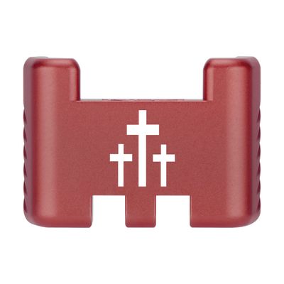 NDZ Performance Aluminum Slide Racker Assist Back Plate for Gen 1-5 Glock 17 19 19x 22 23 24 26 27 31 32 33 34 35 45 47 49, Improved Slide Grip, Red - 3 Crosses