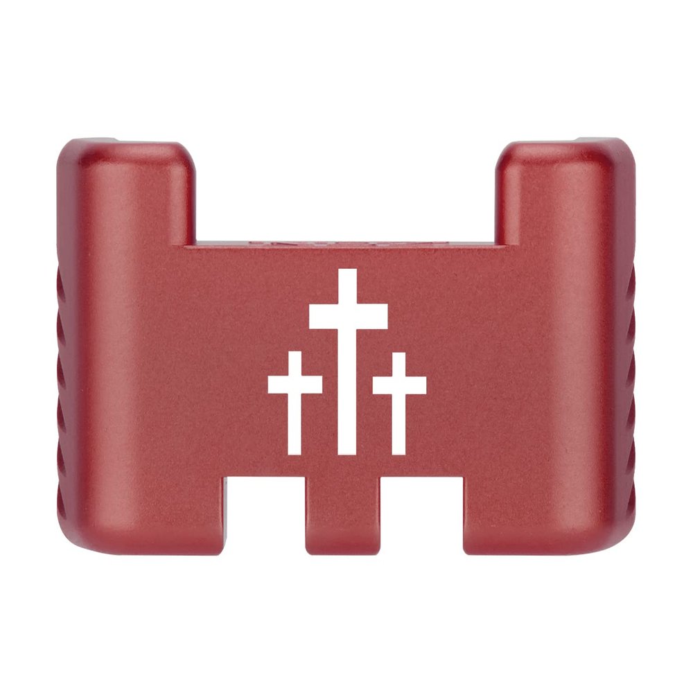 NDZ Performance Aluminum Slide Racker Assist Back Plate for Gen 1-5 Glock 17 19 19x 22 23 24 26 27 31 32 33 34 35 45 47 49, Improved Slide Grip, Red - 3 Crosses