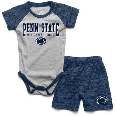Wes and Willy Baby College Sports Fan Outfit One Piece Snap Suit and Short Set Cloudy Yarn Pattern (Penn State Nittany Lions, 24 Months)