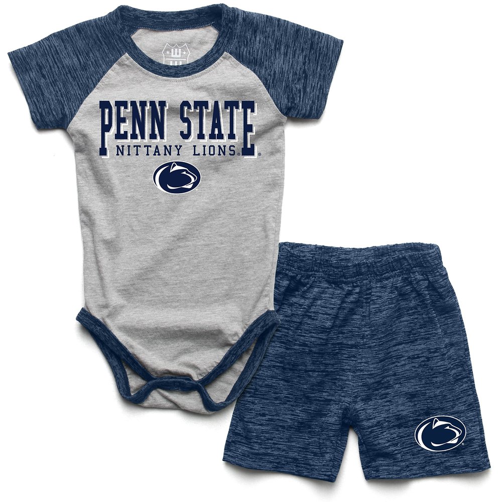 Wes and Willy Baby College Sports Fan Outfit One Piece Snap Suit and Short Set Cloudy Yarn Pattern (Penn State Nittany Lions, 24 Months)