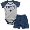 Wes and Willy Baby College Sports Fan Outfit One Piece Snap Suit and Short Set Cloudy Yarn Pattern (Penn State Nittany Lions, 24 Months) view 1