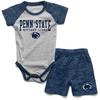 Wes and Willy Baby College Sports Fan Outfit One Piece Snap Suit and Short Set Cloudy Yarn Pattern (Penn State Nittany Lions, 6 Months) view 1