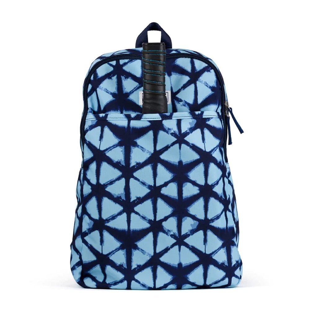 Ame & Lulu Drop Shot Stylish Pickleball Bag | For Men and Women | Padded Straps, Zip Closure, Interior/Exterior Pockets | Adjustable | Water Resistant - Blue Shibori