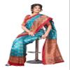 IMTRA FASHION Women's Indian Sari Printed Art Silk Saree with Blouse Piece Blue (MINALI RAMA) view 4