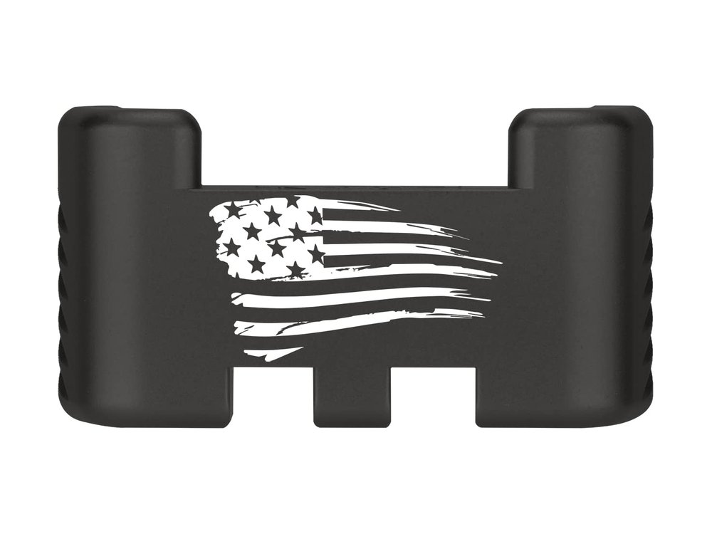 NDZ Performance Aluminum Slide Racker Assist Back Plate for Gen 1-5 Glock 17 19 19x 22 23 24 26 27 31 32 33 34 35 45 47 49, Improved Slide Grip, Black - US Flag Tattered
