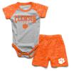 Wes and Willy Baby College Sports Fan Outfit One Piece Snap Suit and Short Set Cloudy Yarn Pattern (Clemson Tigers, 6 Months) view 1