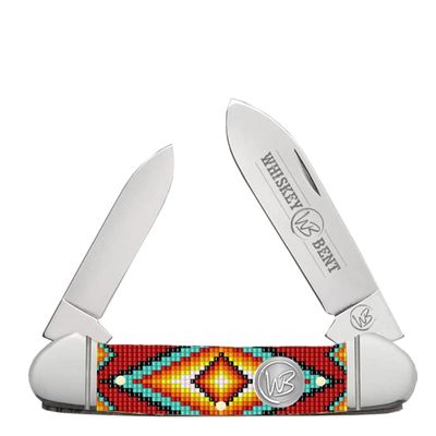 WHISKEY BENT HAT CO. Traditional Canoe Folding Knife 3.63" Closed Length 440C Stainless Steel Blades (The Warrior)