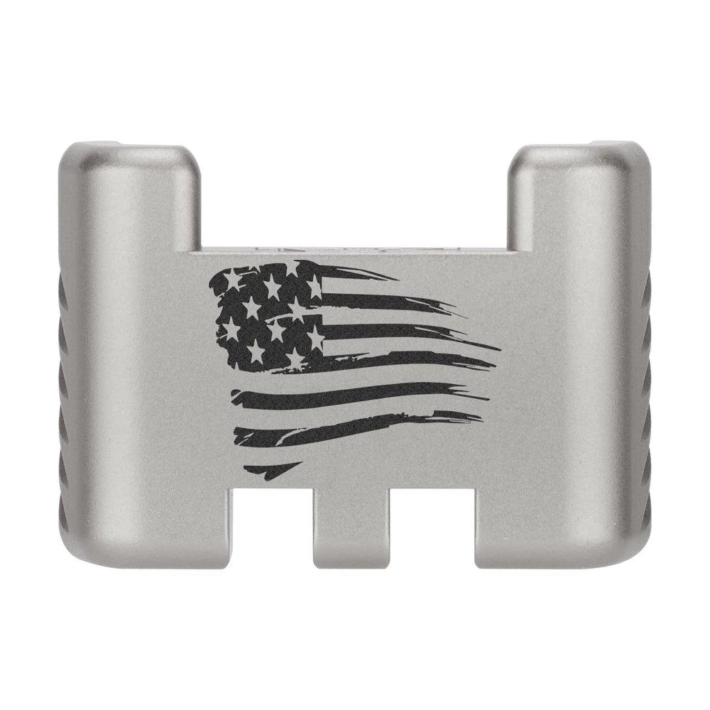 NDZ Performance Aluminum Slide Racker Assist Back Plate for Gen 1-5 Glock 17 19 19x 22 23 24 26 27 31 32 33 34 35 45 47 49, Improved Slide Grip, Silver - US Flag Tattered