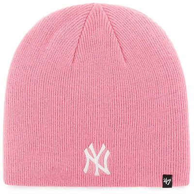 47 New York Yankees Beanie Mens Womens Cuffless Knit Winter Hat, Stretch Fit, Rose Pink, One Size