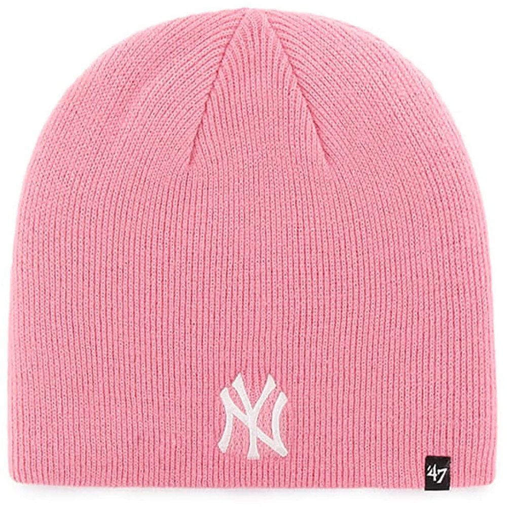 47 New York Yankees Beanie Mens Womens Cuffless Knit Winter Hat, Stretch Fit, Rose Pink, One Size
