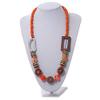 Avalaya Trendy Wood, Acrylic Bead Geometric Chunky Necklace (Orange/Brown) - 70cm L view 2