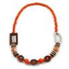 Avalaya Trendy Wood, Acrylic Bead Geometric Chunky Necklace (Orange/Brown) - 70cm L view 3
