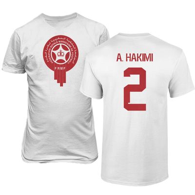 FLAURA Morocco Soccer #2 Hakimi World Football Fans Adult Men's Unisex T-Shirt (White, 4X-Large)
