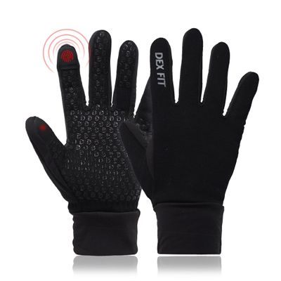 DEX FIT Warm Fleece Winter Outdoor Gloves LG201 Thermal, Ideal for Running, Hiking, Cycling Outdoor in Cold Weather, Touchscreen Compatible, Firm Silicone Grip, Washable; Black L (9) 1 Pair