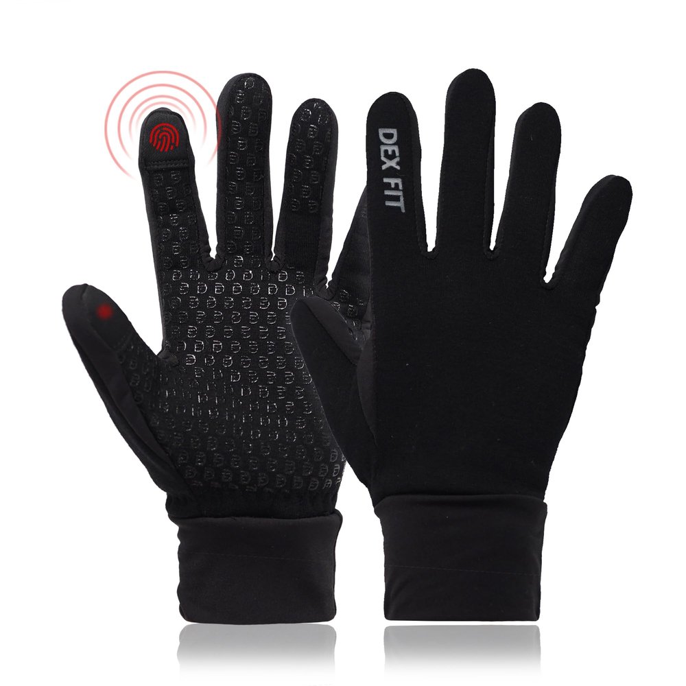 DEX FIT Warm Fleece Winter Outdoor Gloves LG201 Thermal, Ideal for Running, Hiking, Cycling Outdoor in Cold Weather, Touchscreen Compatible, Firm Silicone Grip, Washable; Black L (9) 1 Pair