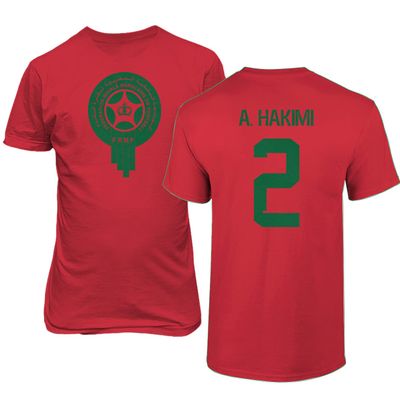 Morocco Soccer #2 Hakimi World Football Fans Adult Men's Unisex T-Shirt (Red, 5X-Large)